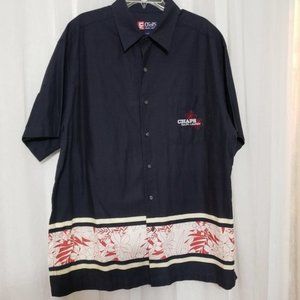 Chaps Ralph Lauren Navy Blue Hawaiian Button Shirt Short Sleeve Guayabera XL